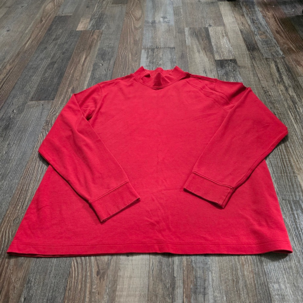 Lands' End Mock Neck Top Women 1X Red Long Sleeve Cotton Classic